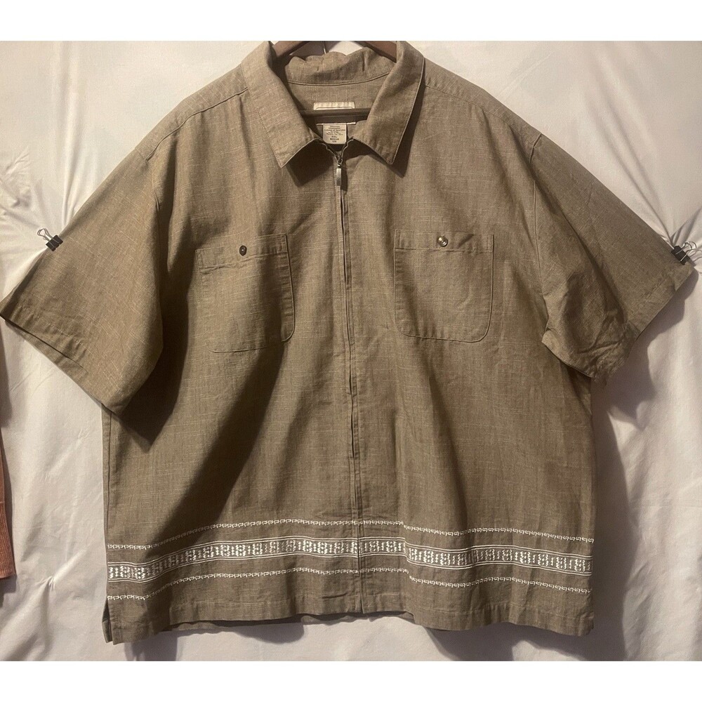 VTG SCANDIA WOODS Full Zip Embroidered Tan Mens Shirt  2XL Y2K 90s Cabincore